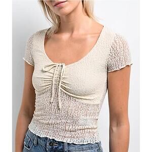 Free World Women's Beige Lace Short Sleeve Top XS